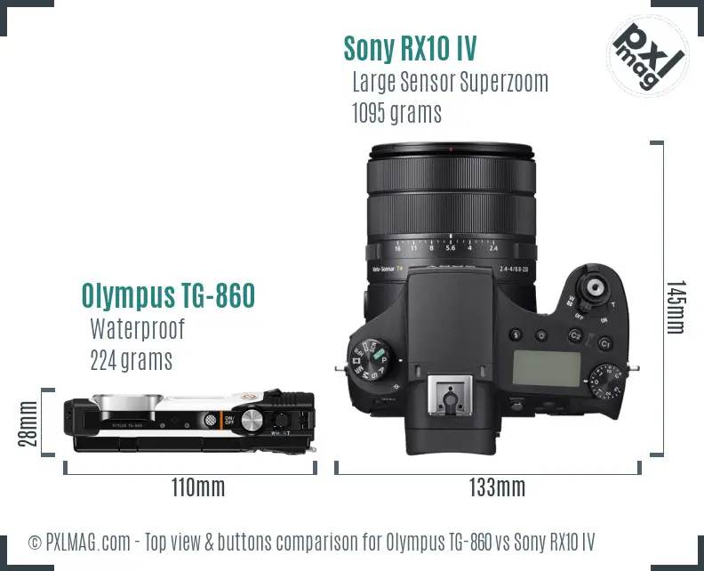 Olympus TG-860 vs Sony RX10 IV top view buttons comparison