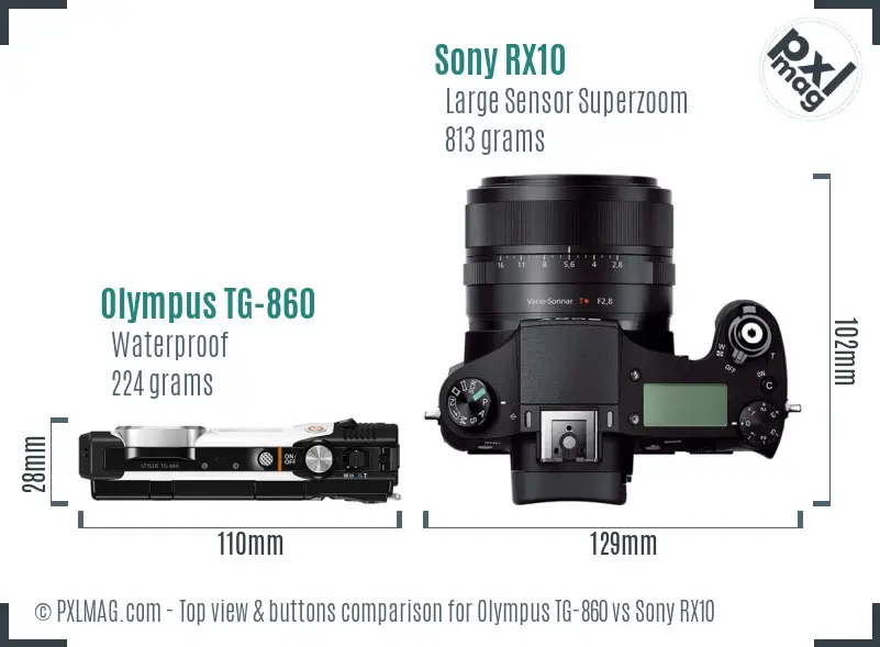 Olympus TG-860 vs Sony RX10 top view buttons comparison