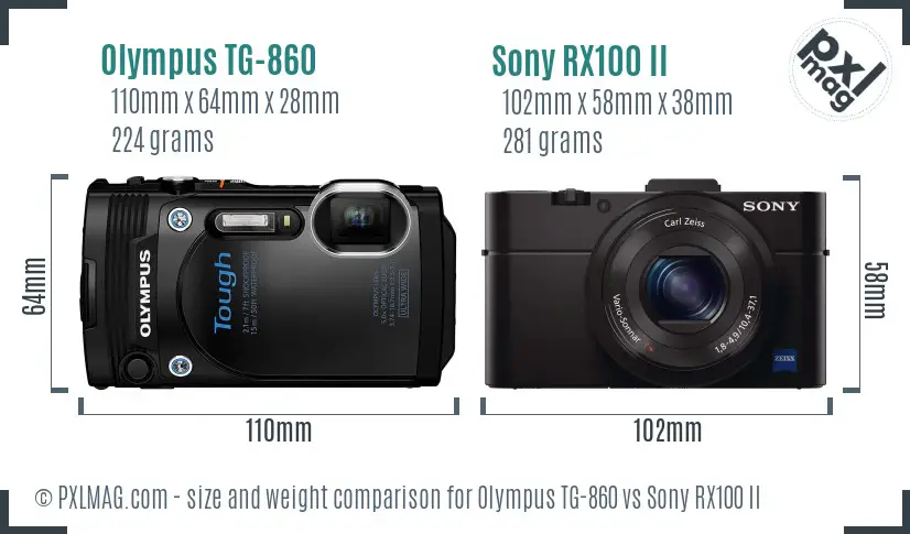 Olympus TG-860 vs Sony RX100 II size comparison