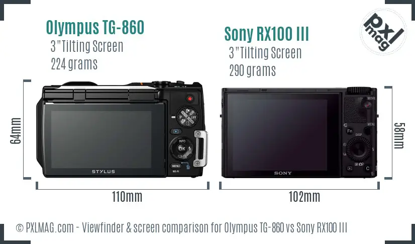 Olympus TG-860 vs Sony RX100 III Screen and Viewfinder comparison