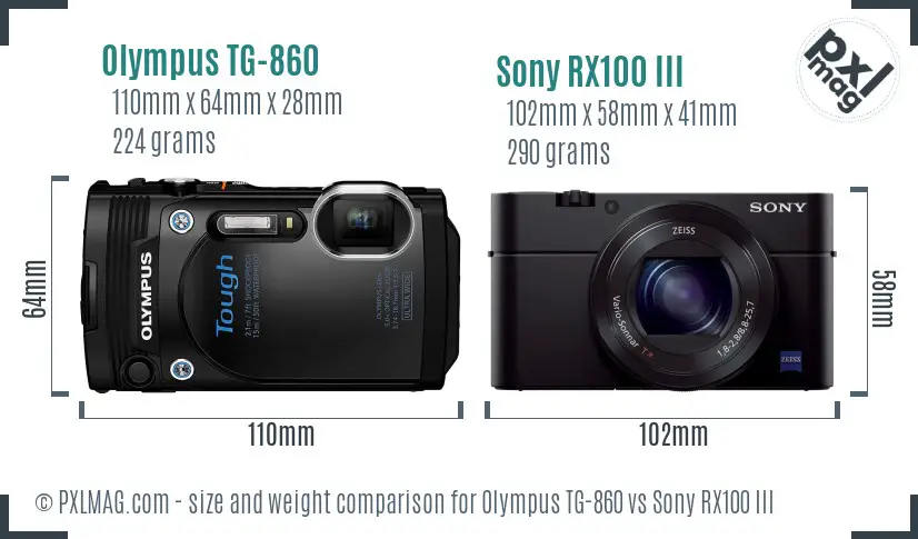 Olympus TG-860 vs Sony RX100 III size comparison