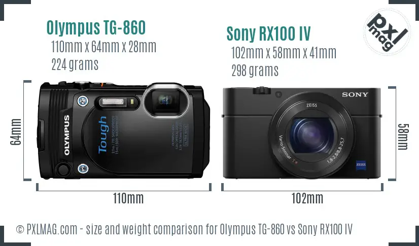 Olympus TG-860 vs Sony RX100 IV size comparison