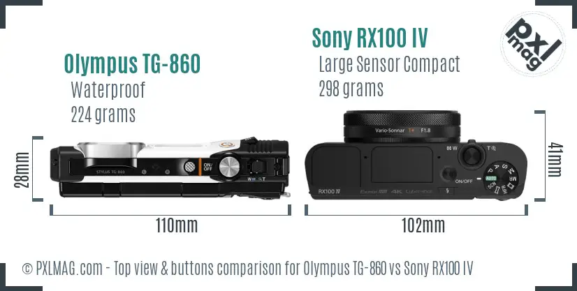 Olympus TG-860 vs Sony RX100 IV top view buttons comparison