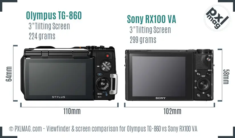 Olympus TG-860 vs Sony RX100 VA Screen and Viewfinder comparison