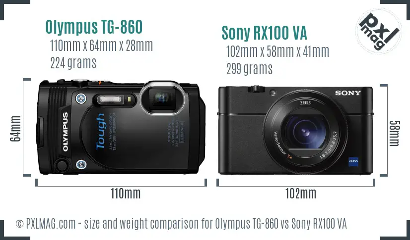 Olympus TG-860 vs Sony RX100 VA size comparison