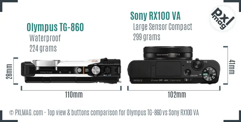 Olympus TG-860 vs Sony RX100 VA top view buttons comparison