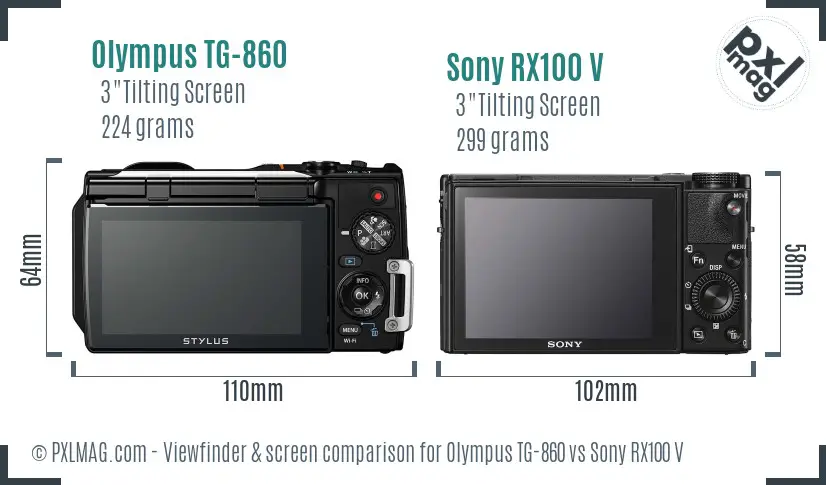 Olympus TG-860 vs Sony RX100 V Screen and Viewfinder comparison