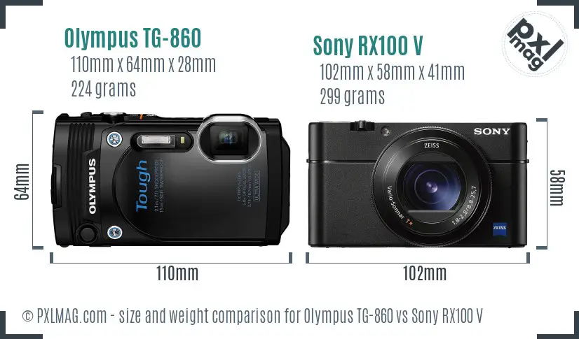 Olympus TG-860 vs Sony RX100 V size comparison