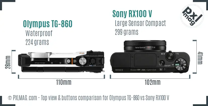 Olympus TG-860 vs Sony RX100 V top view buttons comparison