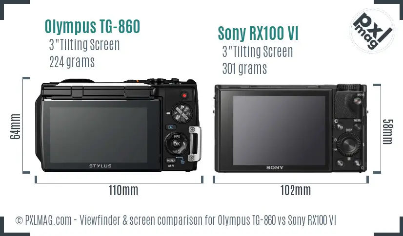Olympus TG-860 vs Sony RX100 VI Screen and Viewfinder comparison