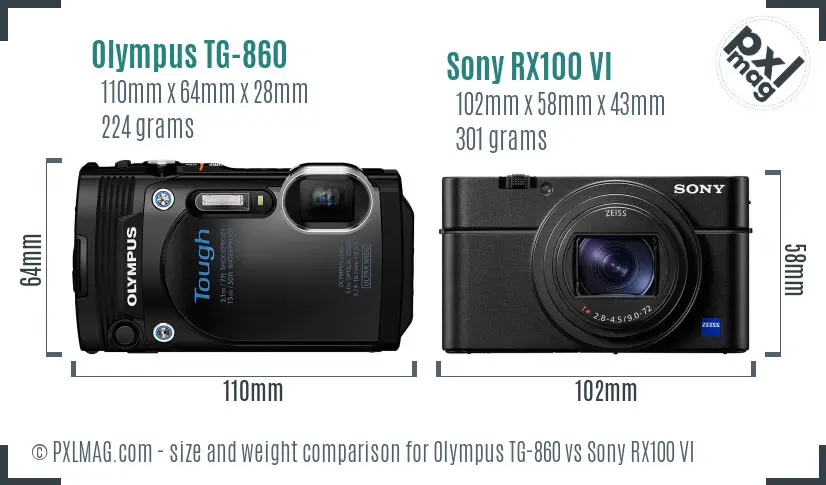 Olympus TG-860 vs Sony RX100 VI size comparison