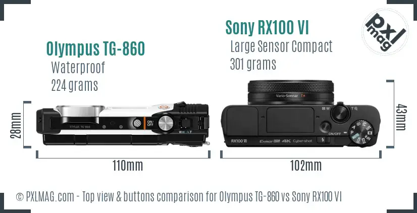 Olympus TG-860 vs Sony RX100 VI top view buttons comparison