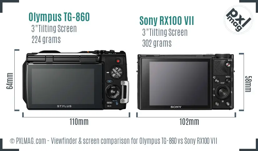 Olympus TG-860 vs Sony RX100 VII Screen and Viewfinder comparison
