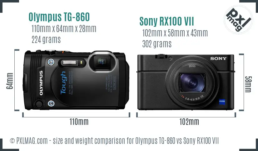 Olympus TG-860 vs Sony RX100 VII size comparison