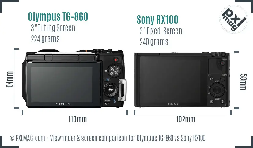Olympus TG-860 vs Sony RX100 Screen and Viewfinder comparison