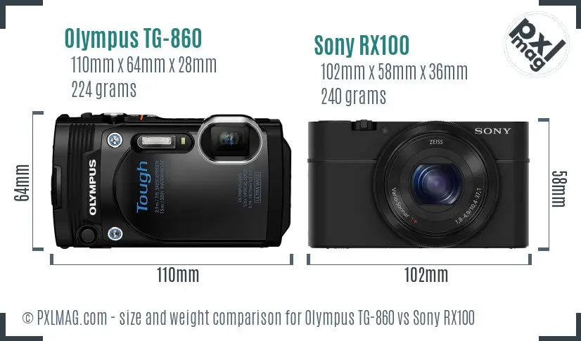 Olympus TG-860 vs Sony RX100 size comparison