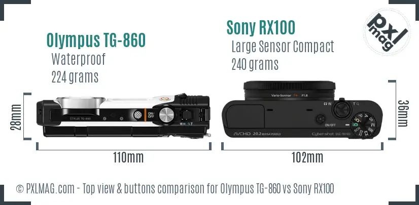 Olympus TG-860 vs Sony RX100 top view buttons comparison