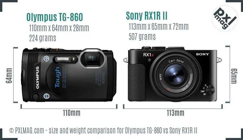 Olympus TG-860 vs Sony RX1R II size comparison