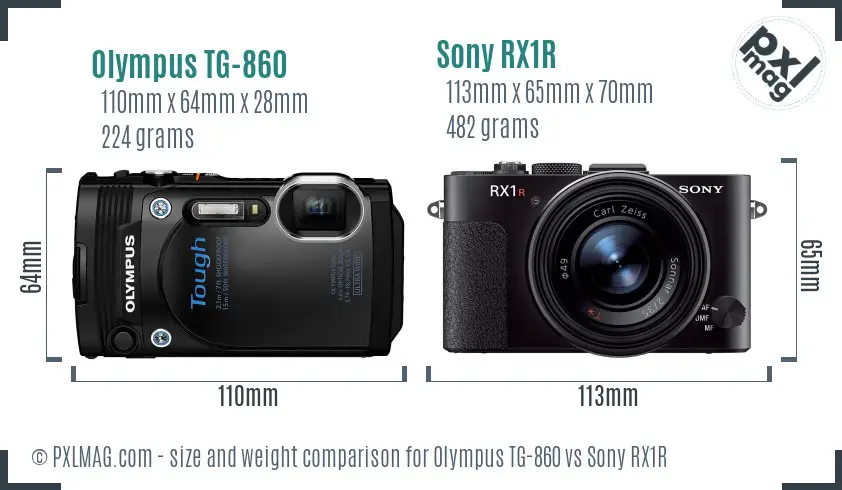 Olympus TG-860 vs Sony RX1R size comparison