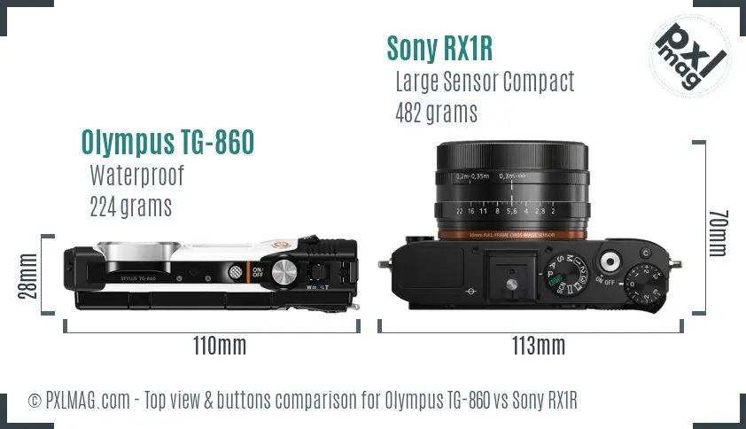 Olympus TG-860 vs Sony RX1R top view buttons comparison