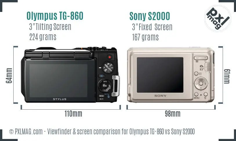 Olympus TG-860 vs Sony S2000 Screen and Viewfinder comparison