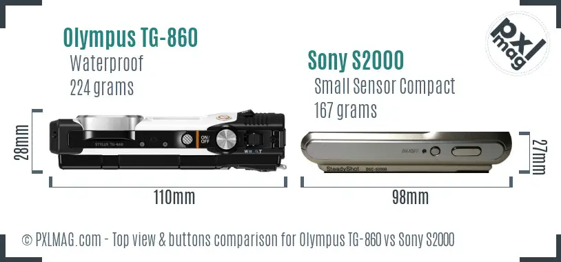 Olympus TG-860 vs Sony S2000 top view buttons comparison