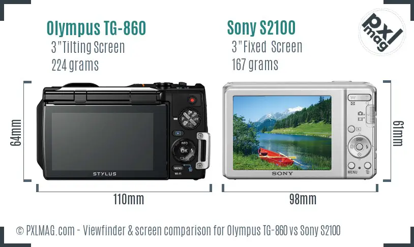Olympus TG-860 vs Sony S2100 Screen and Viewfinder comparison