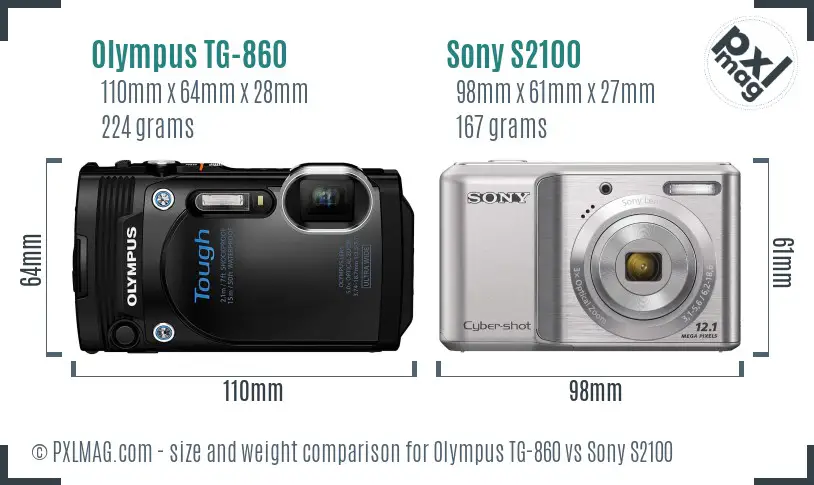 Olympus TG-860 vs Sony S2100 size comparison