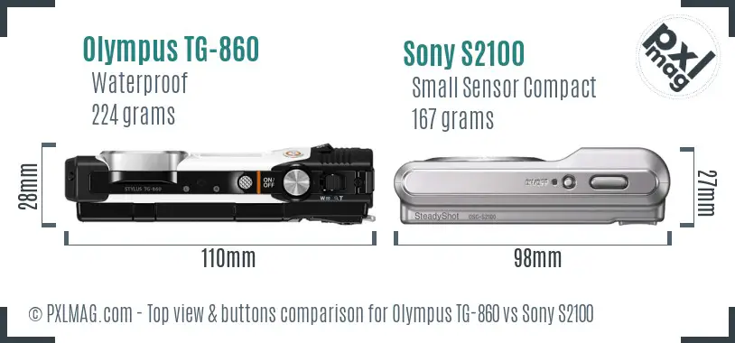 Olympus TG-860 vs Sony S2100 top view buttons comparison