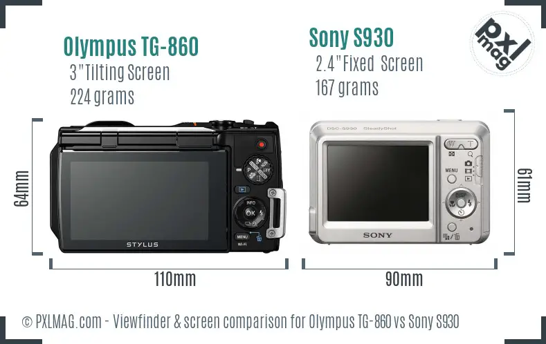 Olympus TG-860 vs Sony S930 Screen and Viewfinder comparison