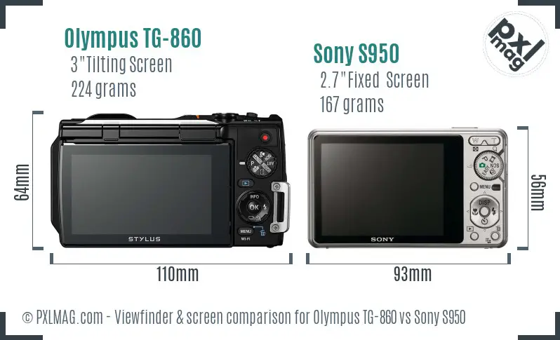 Olympus TG-860 vs Sony S950 Screen and Viewfinder comparison