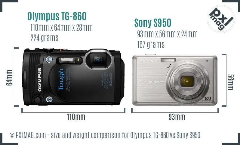 Olympus TG-860 vs Sony S950 size comparison