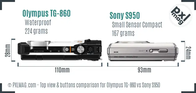 Olympus TG-860 vs Sony S950 top view buttons comparison