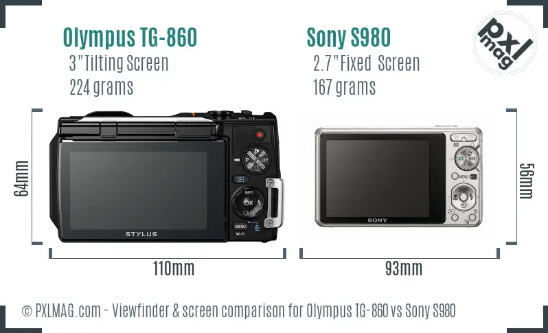 Olympus TG-860 vs Sony S980 Screen and Viewfinder comparison