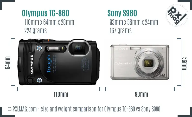 Olympus TG-860 vs Sony S980 size comparison