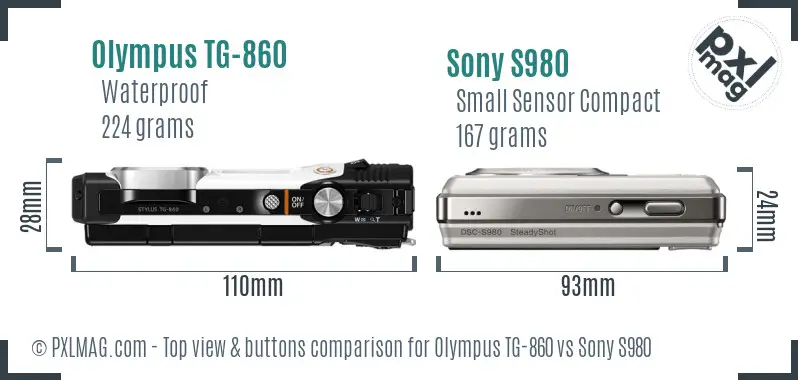 Olympus TG-860 vs Sony S980 top view buttons comparison