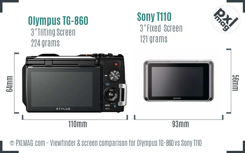 Olympus TG-860 vs Sony T110 Screen and Viewfinder comparison
