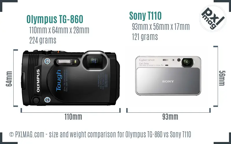 Olympus TG-860 vs Sony T110 size comparison