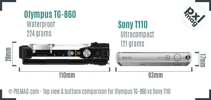 Olympus TG-860 vs Sony T110 top view buttons comparison