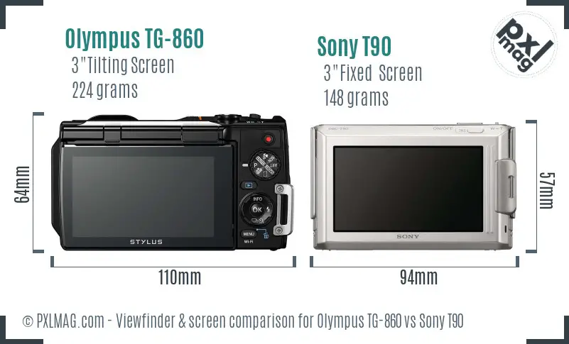 Olympus TG-860 vs Sony T90 Screen and Viewfinder comparison