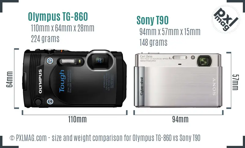 Olympus TG-860 vs Sony T90 size comparison