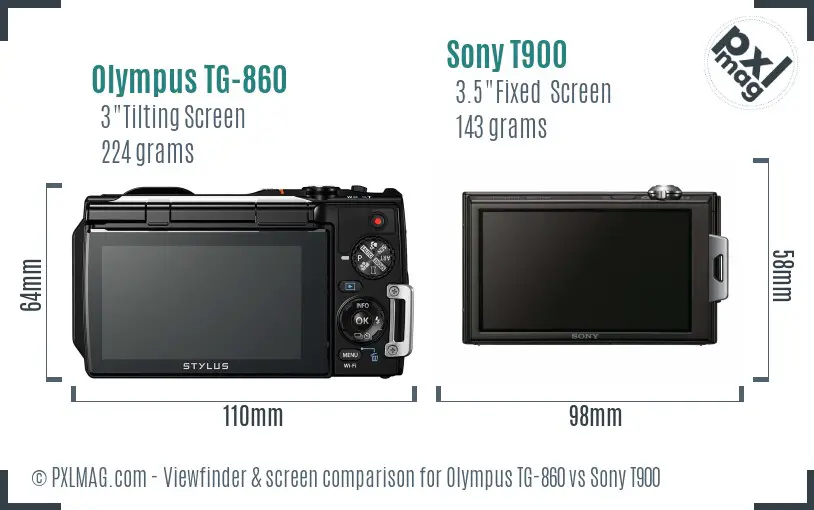 Olympus TG-860 vs Sony T900 Screen and Viewfinder comparison
