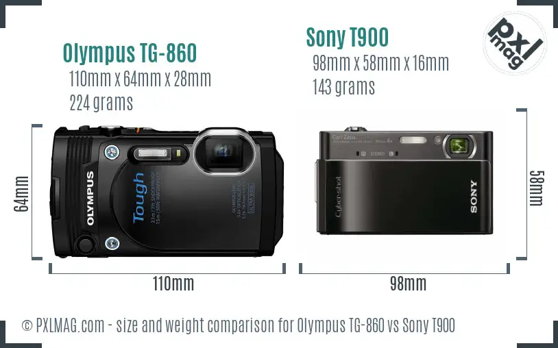 Olympus TG-860 vs Sony T900 size comparison