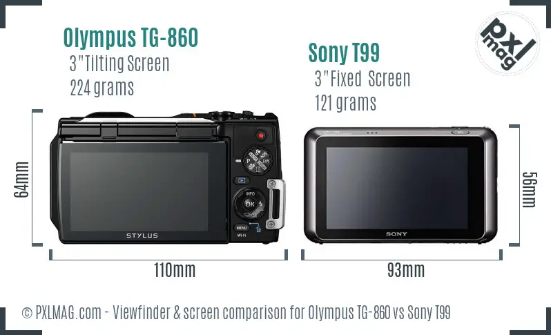 Olympus TG-860 vs Sony T99 Screen and Viewfinder comparison