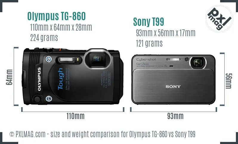 Olympus TG-860 vs Sony T99 size comparison