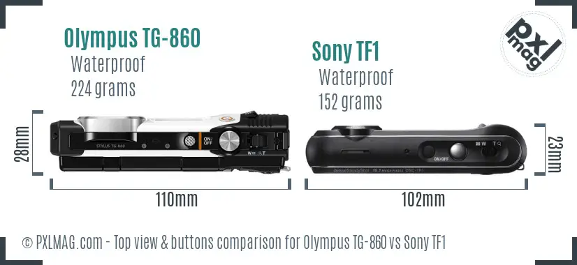 Olympus TG-860 vs Sony TF1 top view buttons comparison