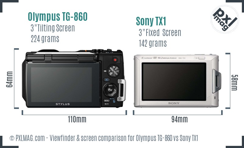 Olympus TG-860 vs Sony TX1 Screen and Viewfinder comparison