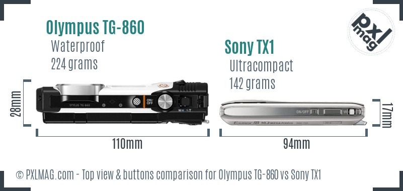 Olympus TG-860 vs Sony TX1 top view buttons comparison