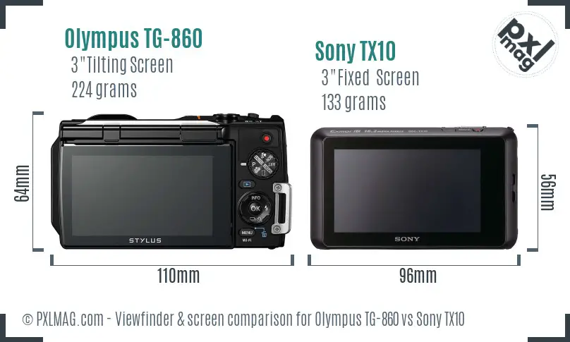 Olympus TG-860 vs Sony TX10 Screen and Viewfinder comparison