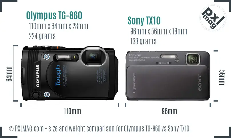 Olympus TG-860 vs Sony TX10 size comparison